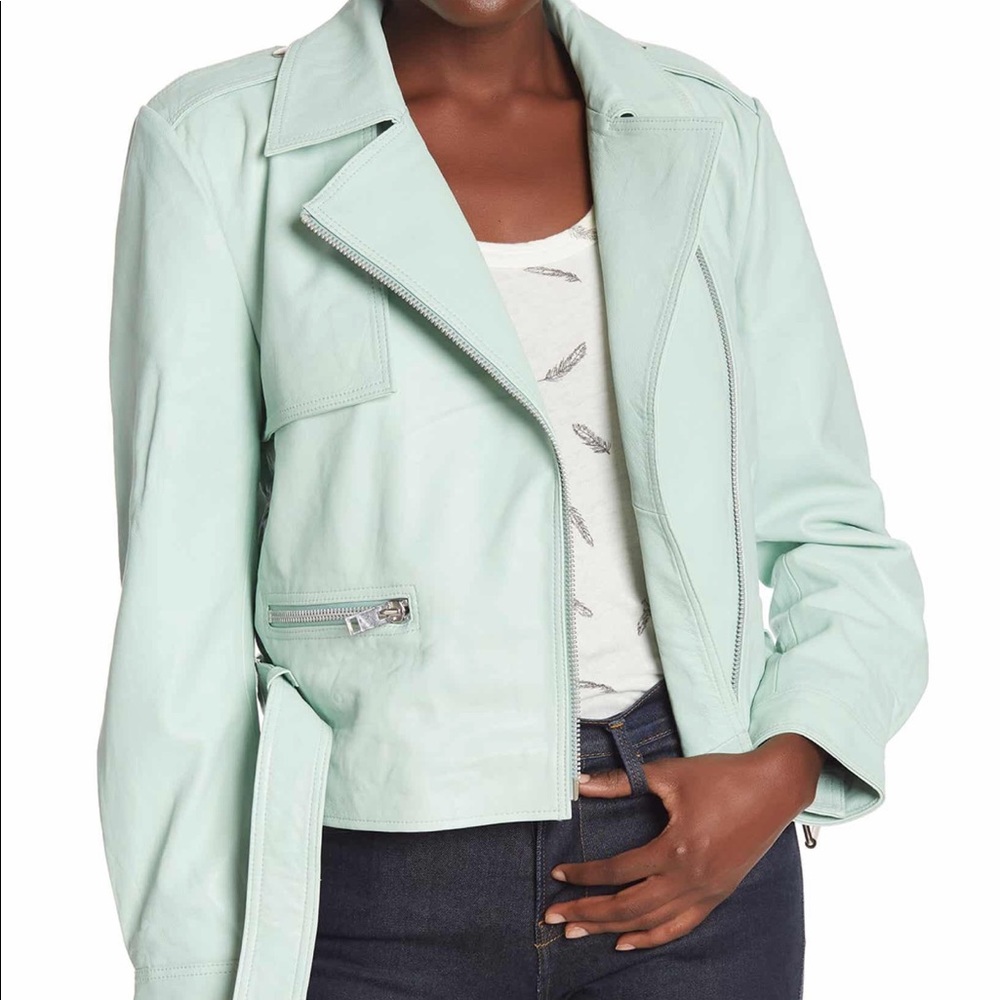 SOLD Walter Baker Luscious Lambskin Leather Jacket in Seafoam/Mint Green MED NWT